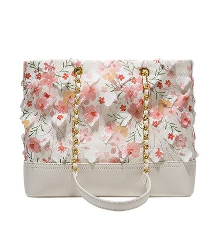 Flowers Leather Original Shoulder Design Bag Pink Faux White