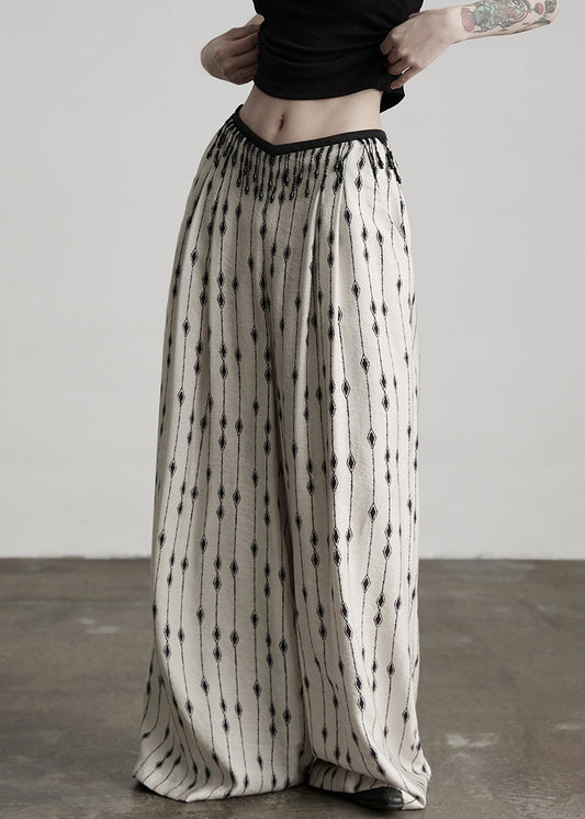 Pants Thin Pockets Original Print Design White Patchwork Cotton