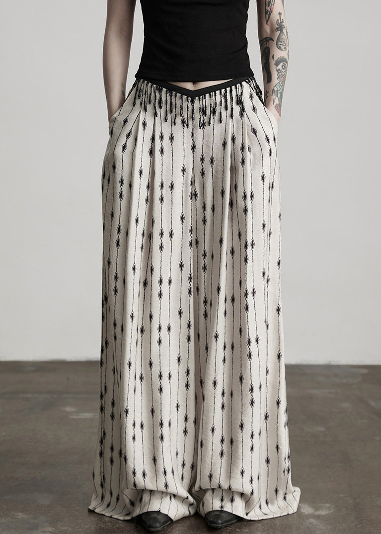 Pants Thin Pockets Original Print Design White Patchwork Cotton