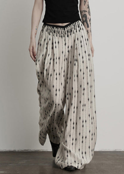 Pants Thin Pockets Original Print Design White Patchwork Cotton