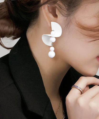 White Design Earrings Silver Original Sterling Drop