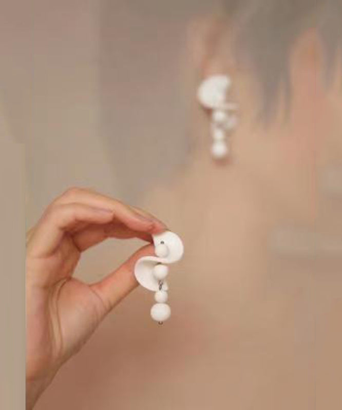 White Design Earrings Silver Original Sterling Drop