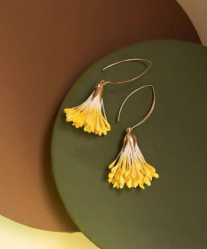 Earrings Yellow Alloy Floral Holiday Design Original Drop