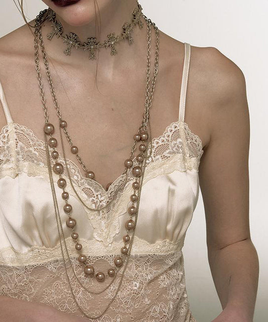 Alloy Double-Layer Pearl Lariat Original Necklace Gold