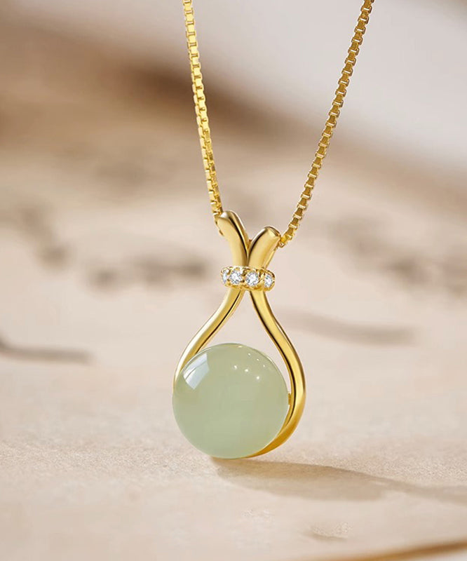 Original Gold Sterling Silver Overgild Zircon Chalcedony Pendant Necklace WF022