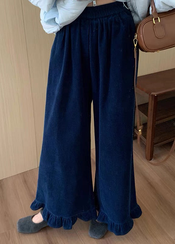 Original Green Ruffled Patchwork Corduroy Wide Leg Pants Winter RF010