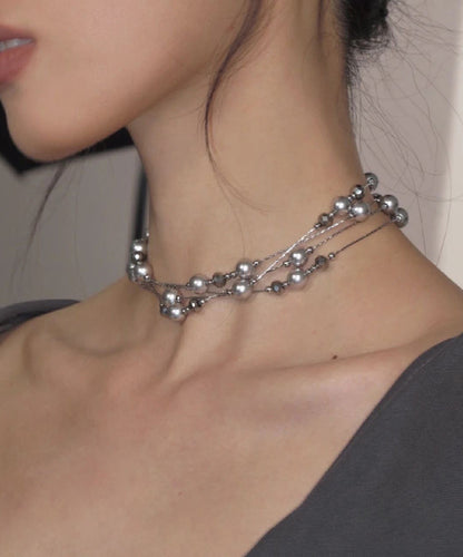 Sterling Silver Grey Bead Gratuated Necklace Original Pearl