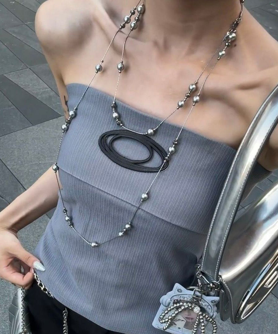 Sterling Silver Grey Bead Gratuated Necklace Original Pearl