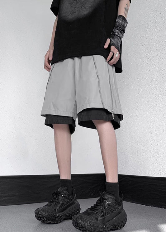 Cotton Original Grey Zippered Two Pieces Summer Shorts Men False