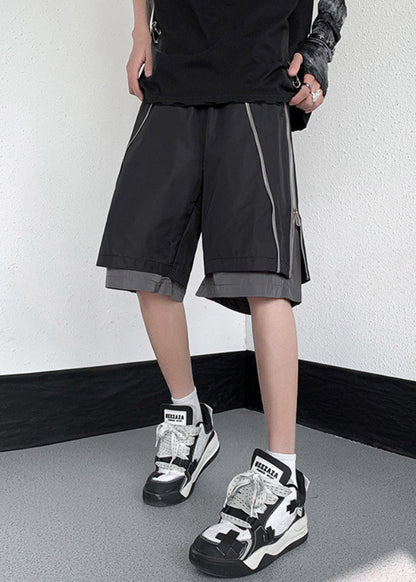 Cotton Original Grey Zippered Two Pieces Summer Shorts Men False