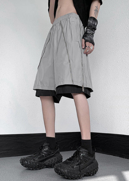 Cotton Original Grey Zippered Two Pieces Summer Shorts Men False