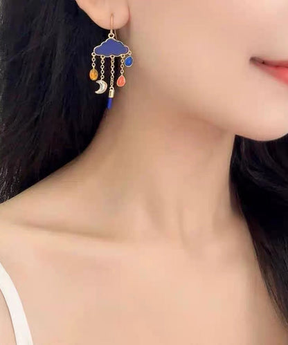 Overgild Drop Tassel Copper Moon Original Earrings Cloud Navy