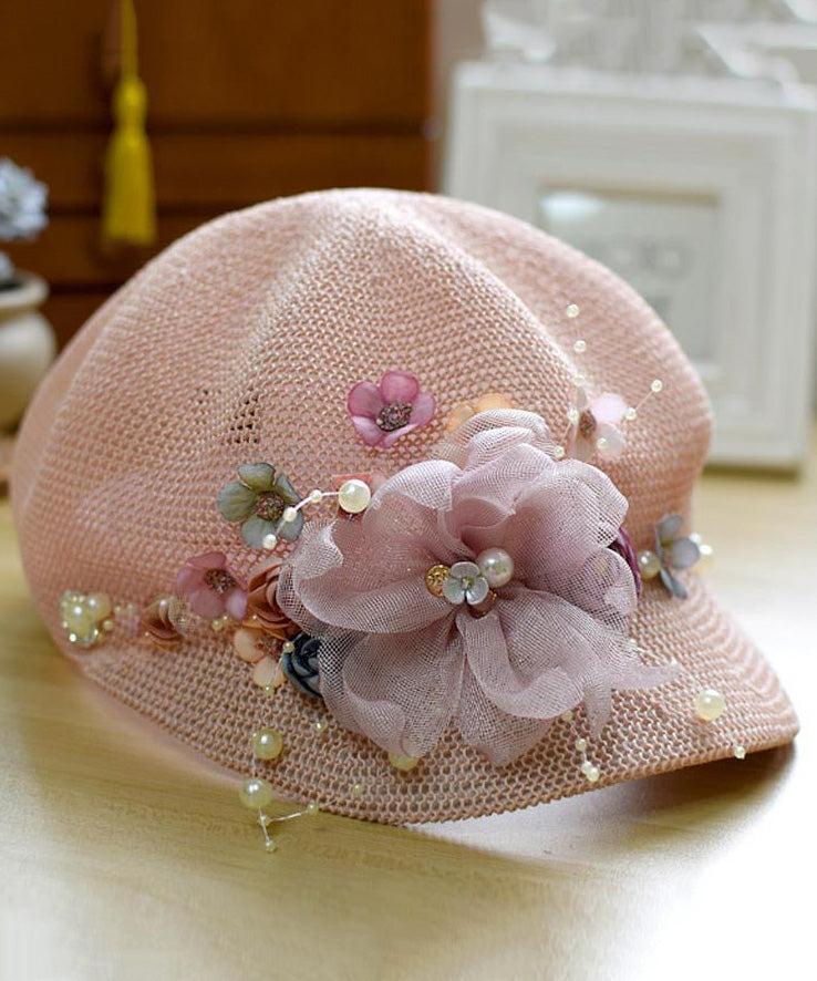 Grass Pearl Flower Hat New Original Breathable Weaving Pink