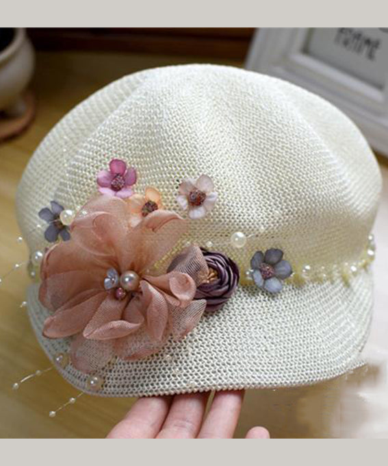 Grass Pearl Flower Hat New Original Breathable Weaving Pink