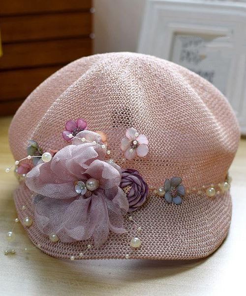 Grass Pearl Flower Hat New Original Breathable Weaving Pink
