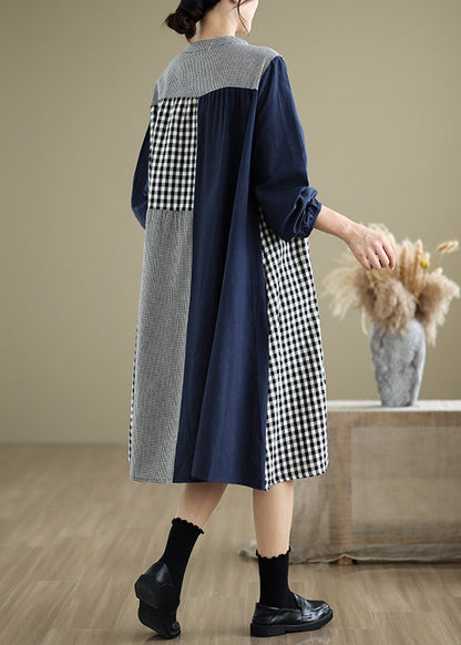 O-Neck Fall Plaid Patchwork Original Dresses Long Lace