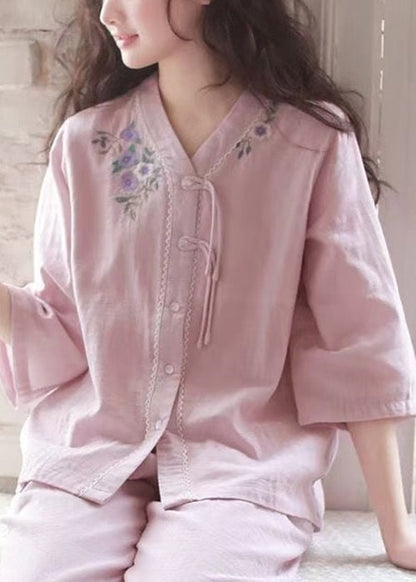 Set Original Pajamas Purple Cotton Embroidered Two Button Piece