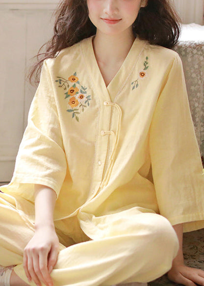 Set Original Pajamas Purple Cotton Embroidered Two Button Piece