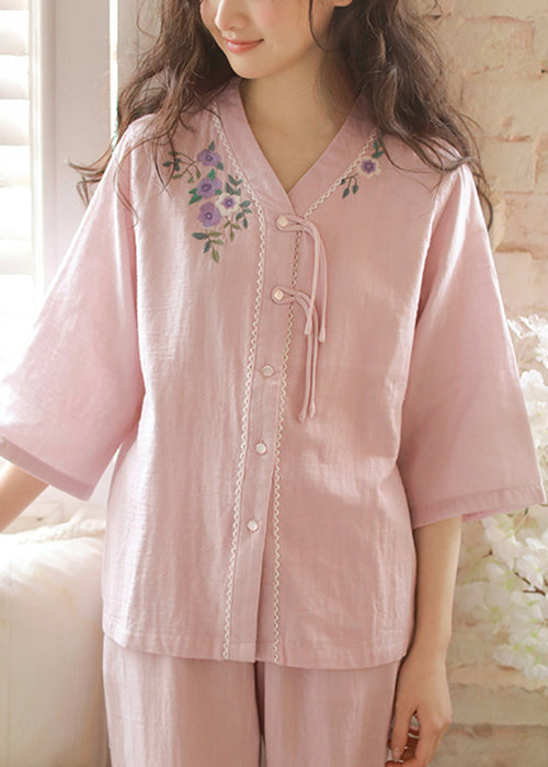 Set Original Pajamas Purple Cotton Embroidered Two Button Piece