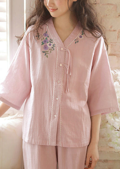 Set Original Pajamas Purple Cotton Embroidered Two Button Piece