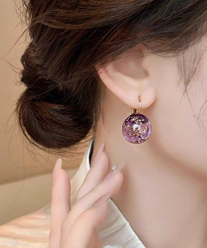 Boucles d'oreilles à tige originales en alliage d'argent sterling violet avec pierres précieuses WH017