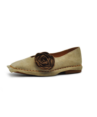 Retro Shoes Suede Apricot Flat Flower Square Original Toe