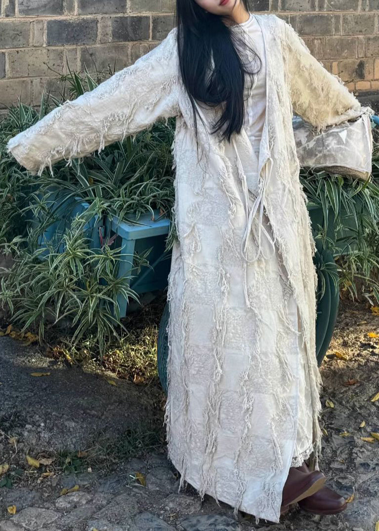 Original Neck Cardigan Lace Up Cotton Long V Tasseled Fall