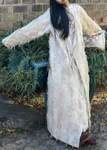 Original Neck Cardigan Lace Up Cotton Long V Tasseled Fall