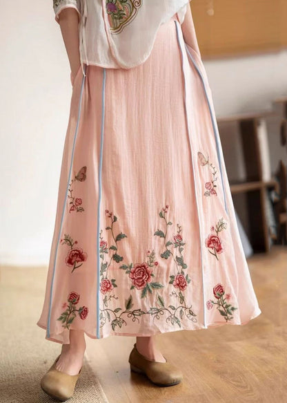 White Elastic Pockets Skirt Embroidered Waist Original Cotton