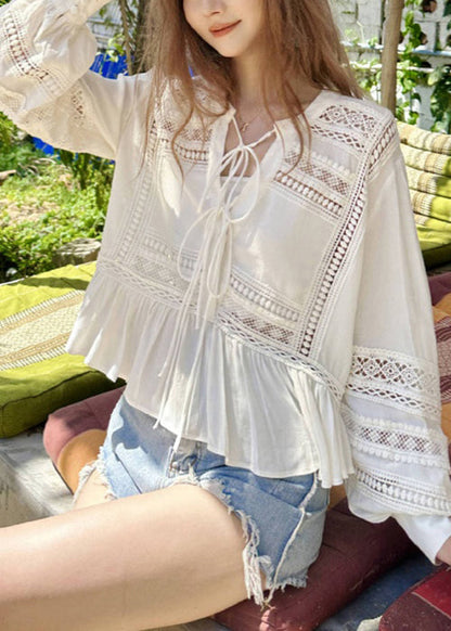 Hollow Original Fall Up Out Lace Cotton White Shirt