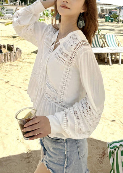 Hollow Original Fall Up Out Lace Cotton White Shirt