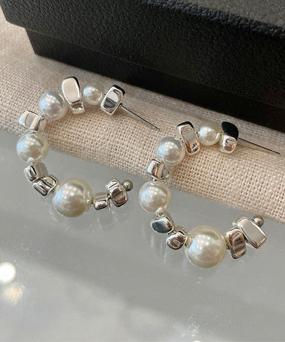 Sterling Hoop White Earrings Silver Original Pearl Broken