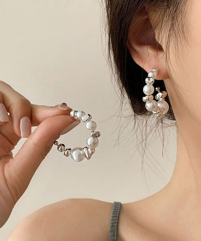 Sterling Hoop White Earrings Silver Original Pearl Broken