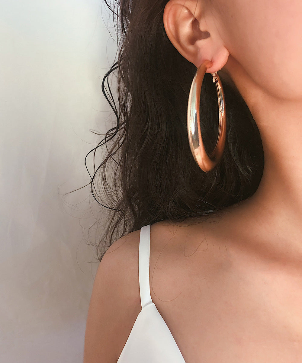 Earrings Oversize Metal Oval Alloy Hoop Gold