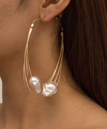 Oversize Gold Multiple Layers Metal Pearl Hoop Earrings ZZ008