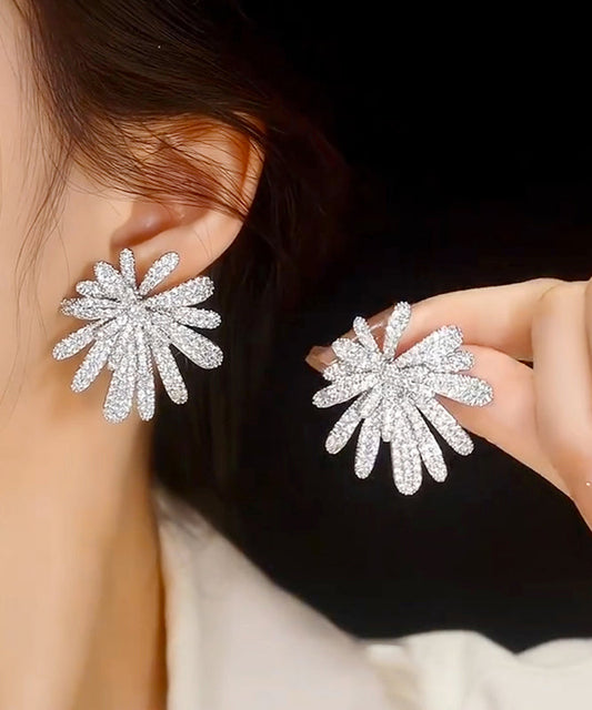 Copper Earrings Stud Oversize Fireworks Zircon Silk