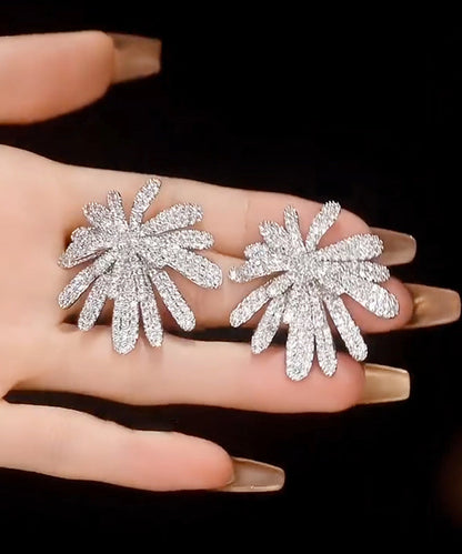 Copper Earrings Stud Oversize Fireworks Zircon Silk