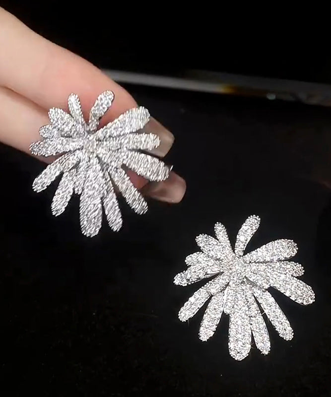 Copper Earrings Stud Oversize Fireworks Zircon Silk