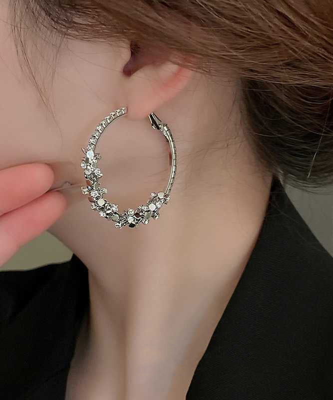 Oversize Silk Sterling Silver Alloy Zircon Sequins Hoop Earrings QJ050