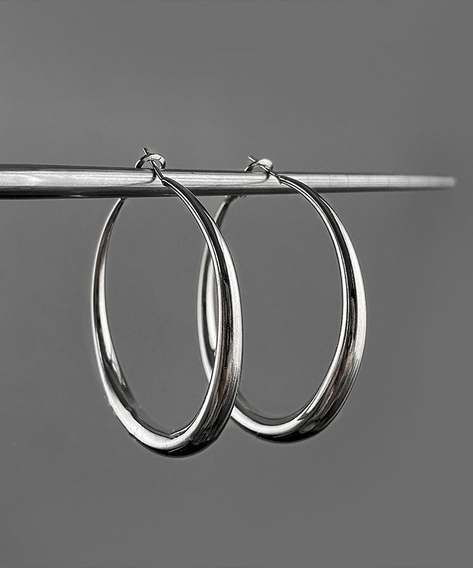 Oversize Silk Sterling Silver Big Circle Hoop Earrings GEM577