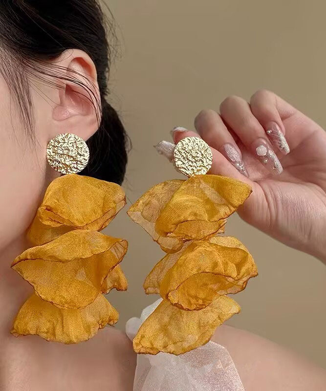 Oversize Alloy Sterling Yellow PetalTassel Chiffon Silver Drop