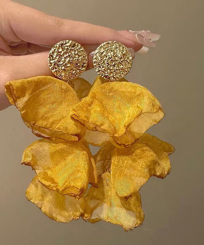 Oversize Alloy Sterling Yellow PetalTassel Chiffon Silver Drop