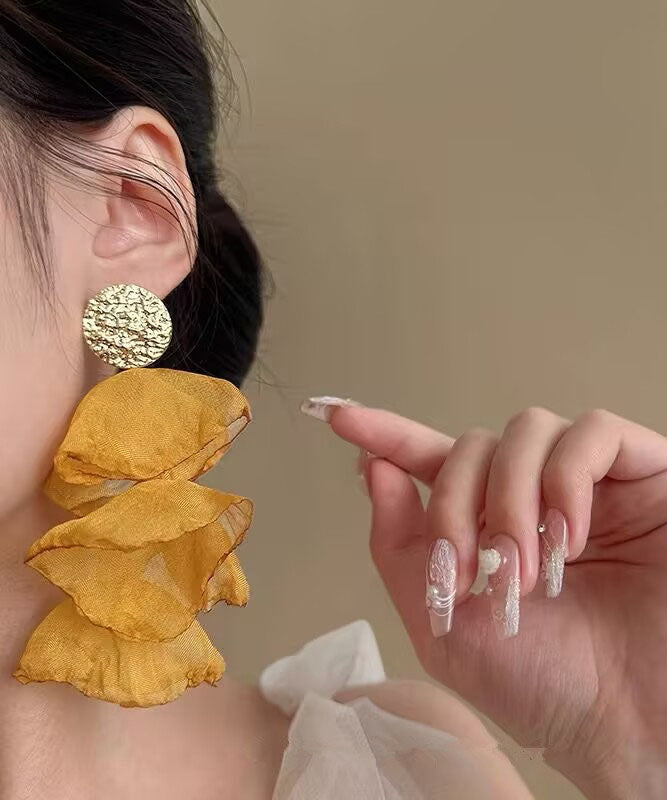 Oversize Alloy Sterling Yellow PetalTassel Chiffon Silver Drop