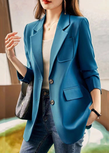 Peacock Blue Patchwork Coat Outwear Peter Pan Collar Spring YJ023