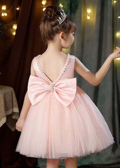 Robe d'été en tulle à imprimé floral et nœud rose pour fille TT029