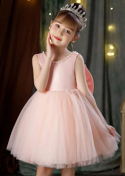 Robe d'été en tulle à imprimé floral et nœud rose pour fille TT029