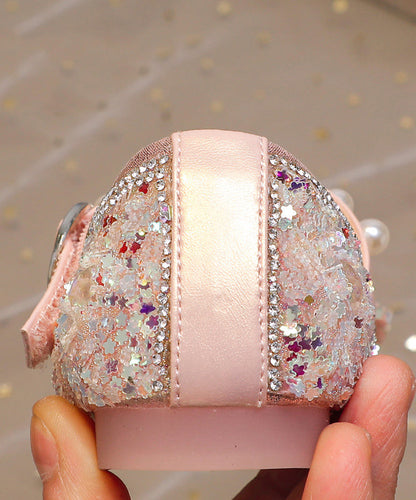 Bow Shoes Strap Zircon Girls Kids Flat Pink For Buckle
