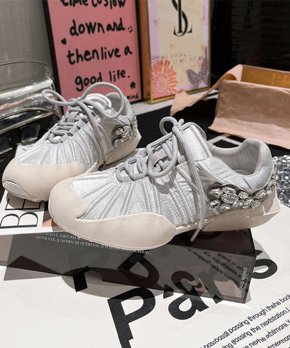 Flat Lace Pink Women Splicing Canvas Zircon Shoes Up For