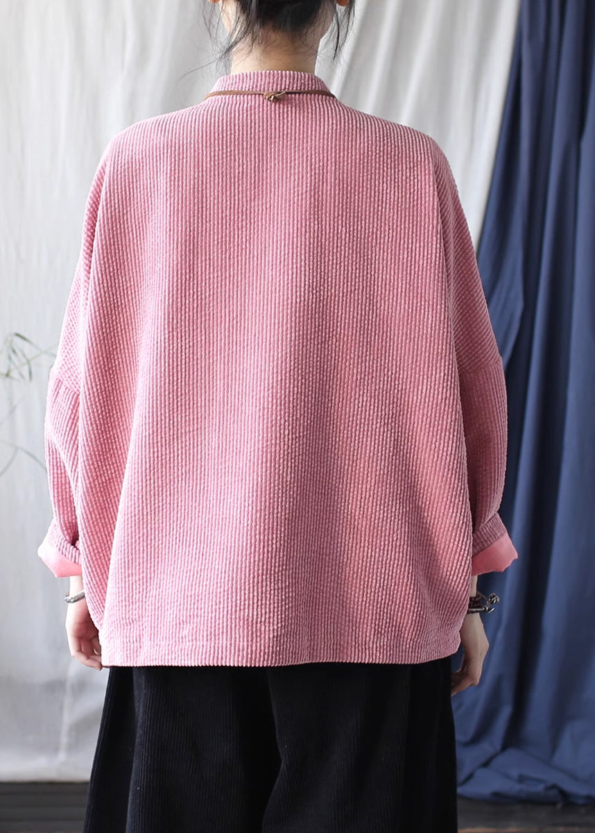Pink Corduroy Oriental Coat Oversized Spring TJ016