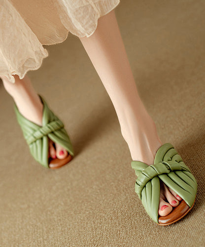 Cowhide Peep Toe Leather Pink Splicing Slide Sandals